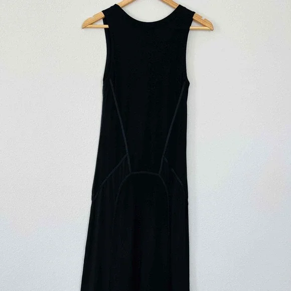 Max Mara Size Medium Maxi Dress Black Knit Sleeveless Scoop Neck Piping Detail - Picture 4 of 10